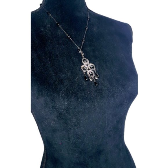 J#38 JNY Silver and Black Pendant Necklace with Colorful Gemstones - Picture 2 of 6